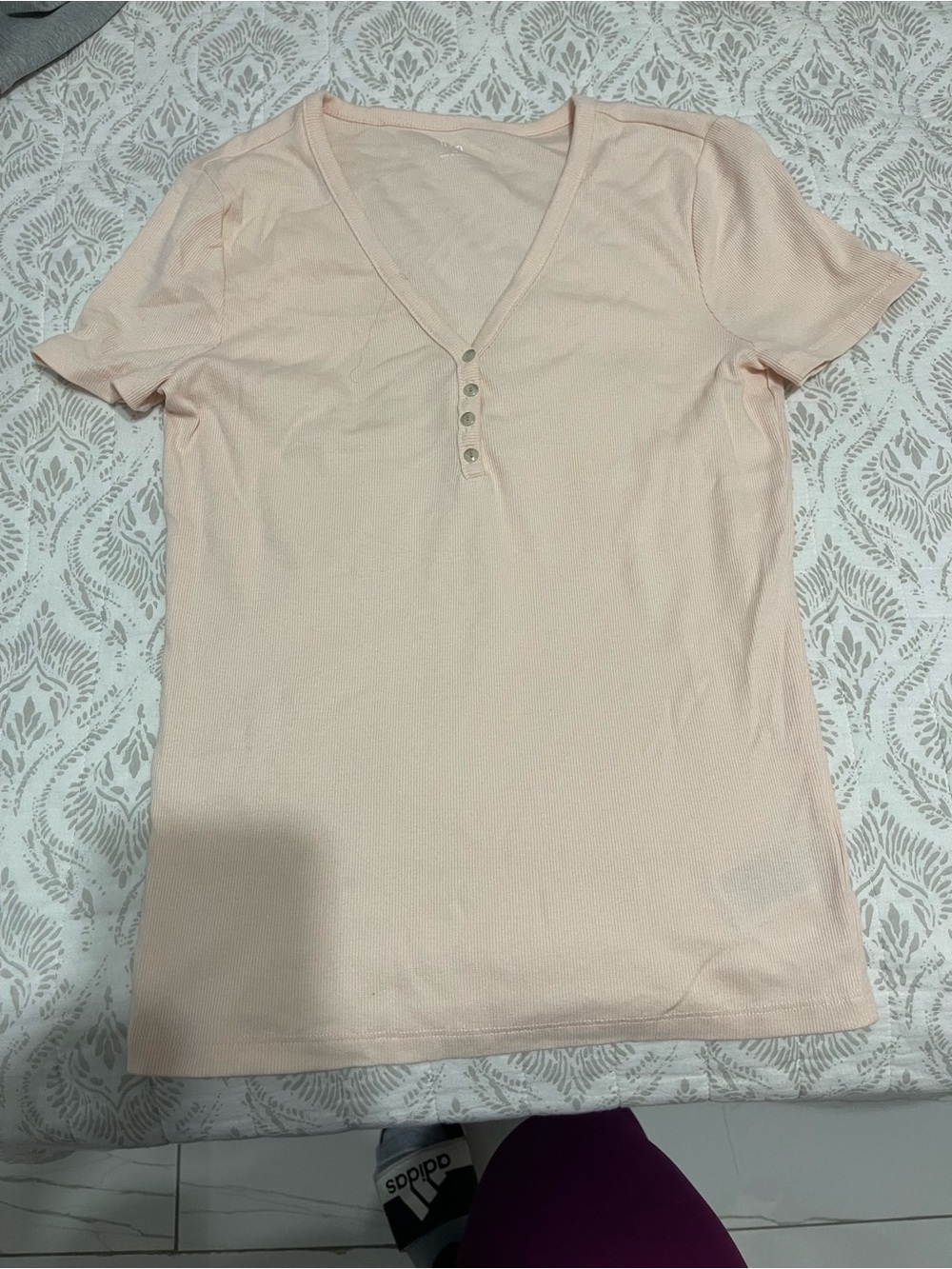 GAP Light Peach Short-Sleeve V-Neck Henley Tee
